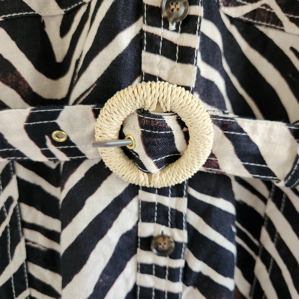 Banana Republic‎ Zebra Safari Romper 100% Linen Size M Belted Shorts